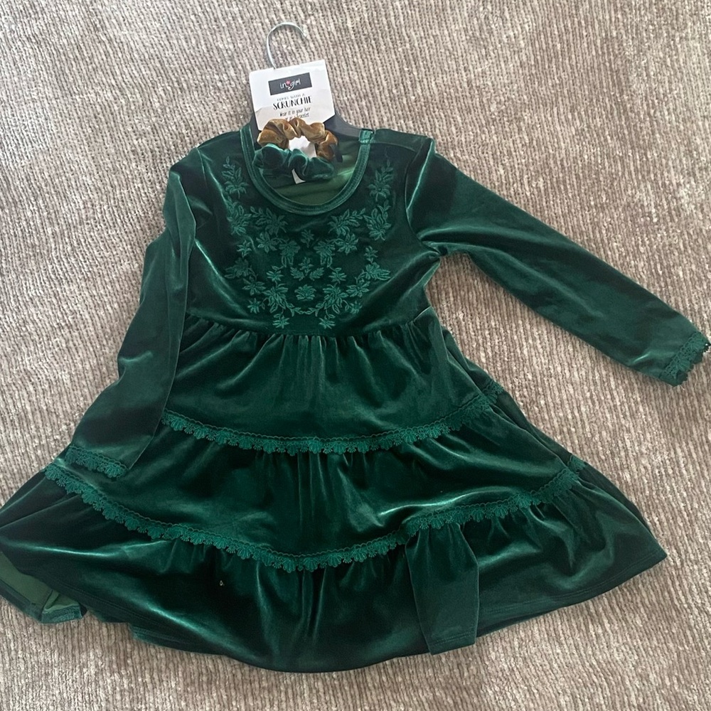 Green Velvet Dress with Floral Embroidery